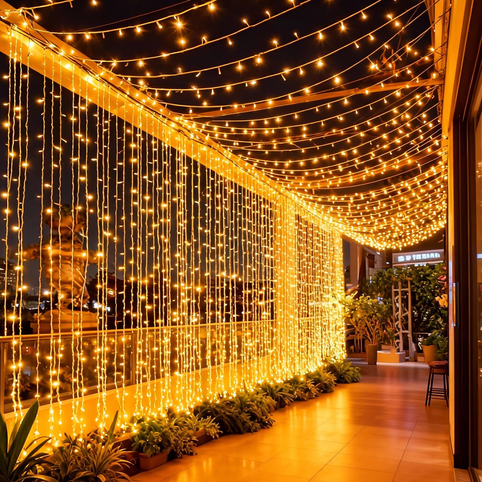 Macchiatto 600 LED 6Mx3M Tenda Luminosa Natale Esterno Interno Luci di Natale IP44 con 8 Modalità Tenda Luci Esterno, Adatto per Decorare Tende, Pareti, Giardini, Matrimoni, Feste di Compleann