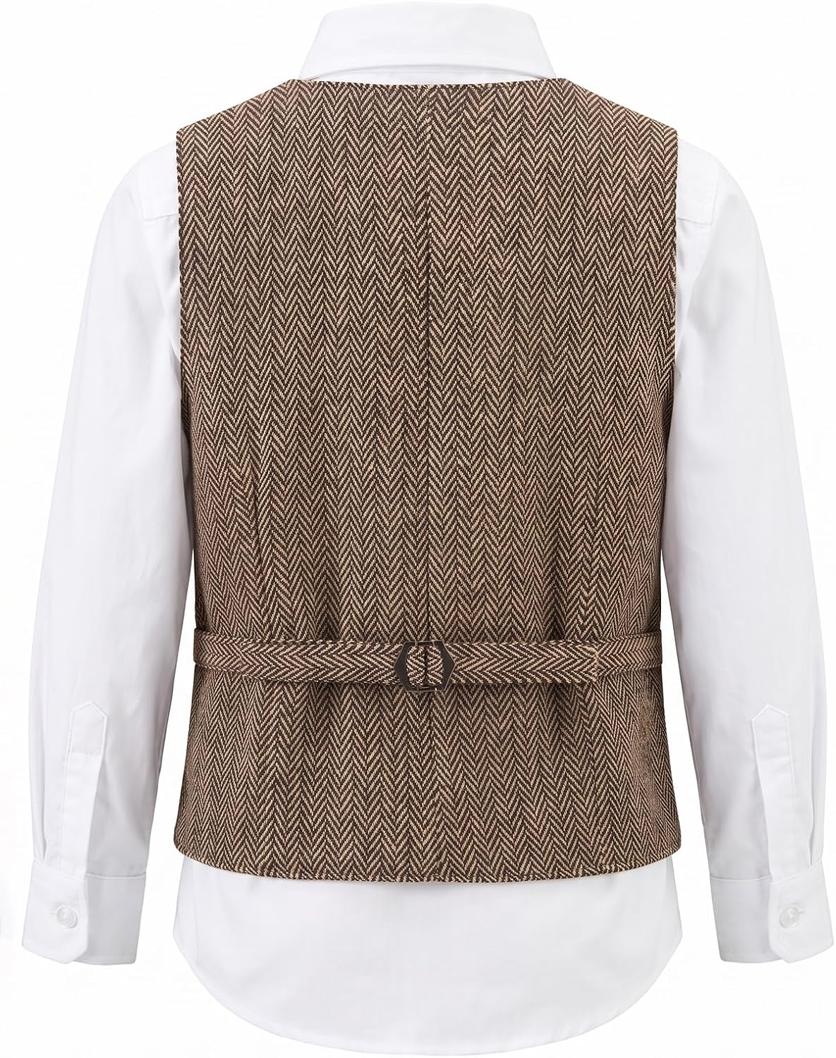 Spring&Gege Boys Tweed Suit Vest Vintage Herringbone Wool Blend Waistcoat