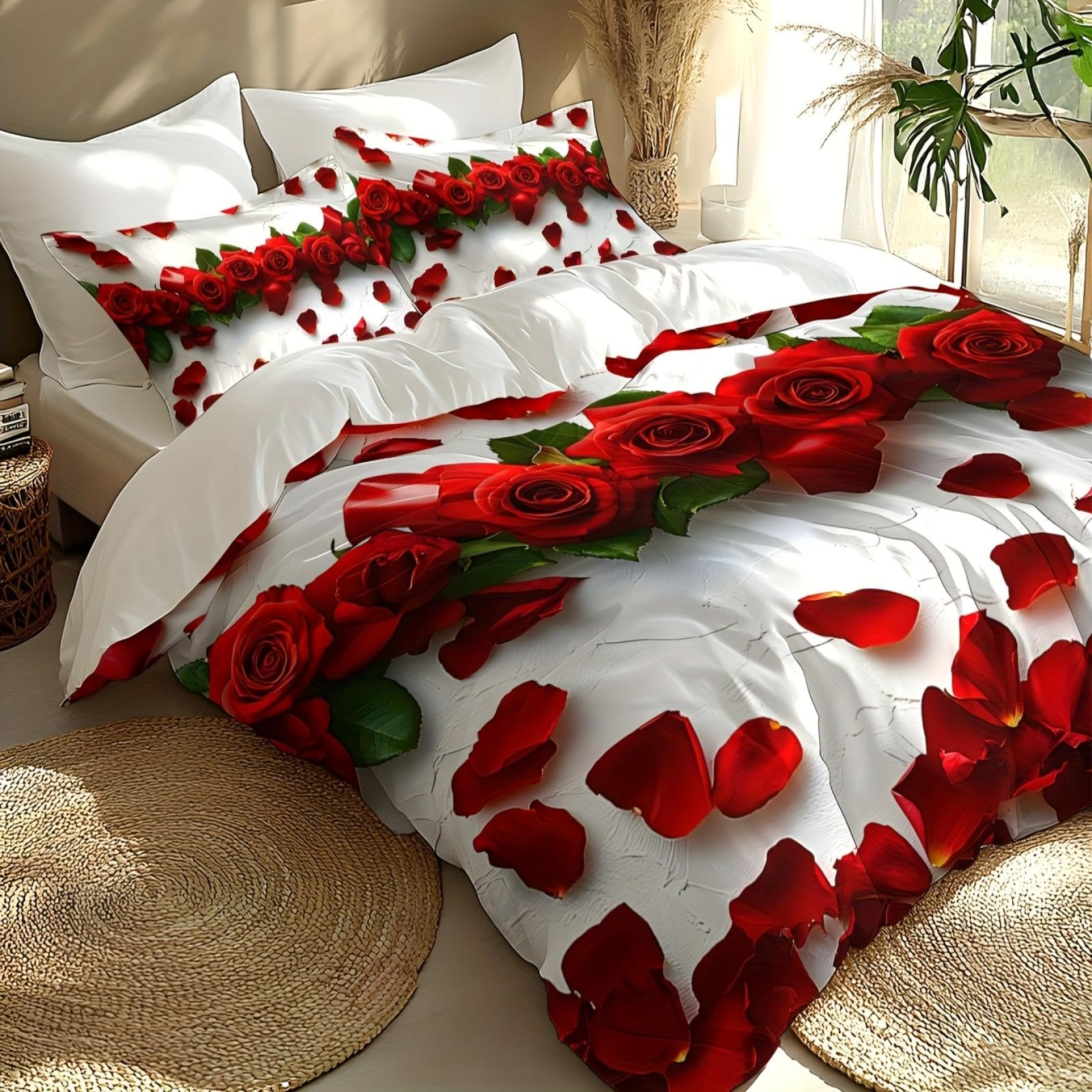 Housse de couette 90x200 motif océan rose avec taies d'oreiller 80x80 pour literie beige clair