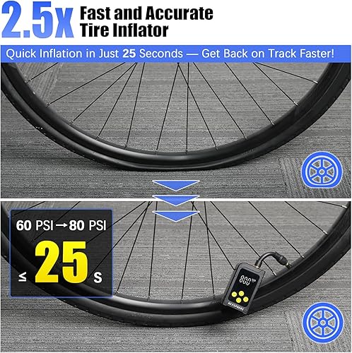 Miniatura 3 de Mini bomba de neumáticos para bicicleta, máximo 150 PSI, bomba de bicicleta de inflado rápido de 25 s con calibre, inflador eléctrico de neumáticos,