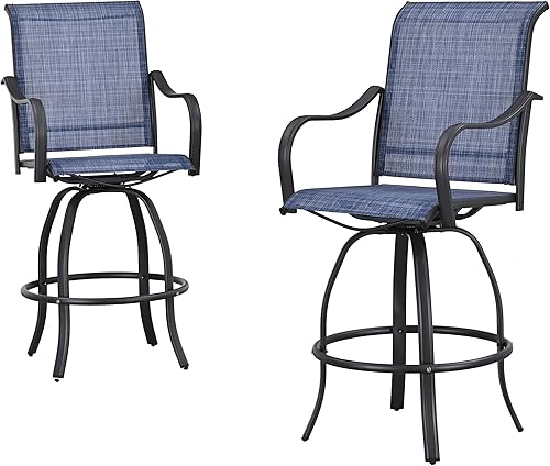 Miniatura 7 de LOKATSE Home Juego de 2 sillas de patio con altura de barra, taburetes giratorios para exteriores, con marco de metal para todo tipo de clima, tela