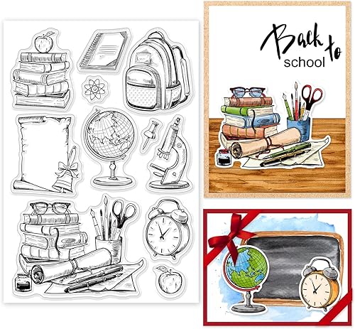 INFUNLY Sello transparente de silicona de clase escolar para hacer tarjetas, planificador de libros, cuaderno, mochila escolar, globo, reutilizable,