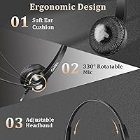 Vista 6 de Callez RJ9 Polycom Phone Headset with Noise Cancelling Mic & Volume Controls, Telephone Headset for Office Compatible with Polycom VVX250 VVX400