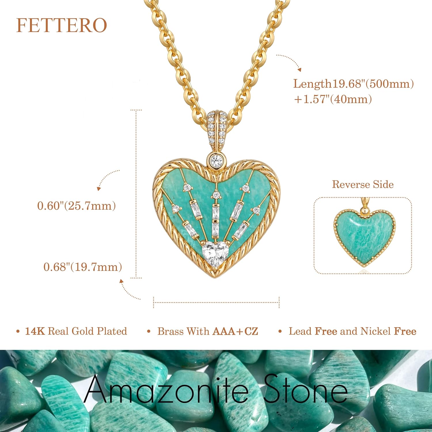 Fettero Gold Heart Necklace for Women, 14K Gold Plated Charm Necklaces for Women Double Sided Love Heart Pendant Gold Necklace for Mom Wife Valentines' Day Jewelry - Image 6