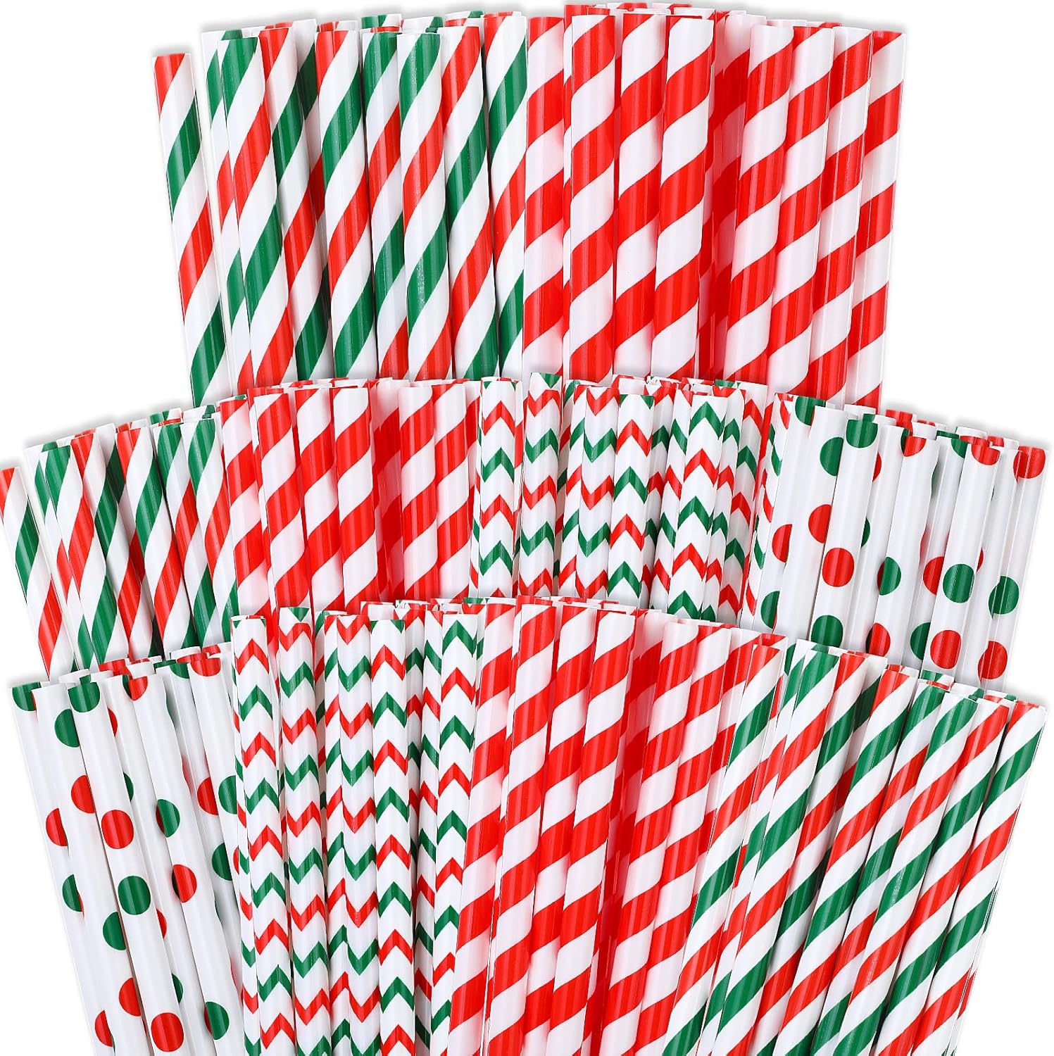 Uiifan 100 Pcs Christmas Straws Plastic Drinking Christmas 9 Inch 4 Styles Reusable Hard Straws for Holiday Birthday Wedding Family Party Favors Supplies(Joyous)