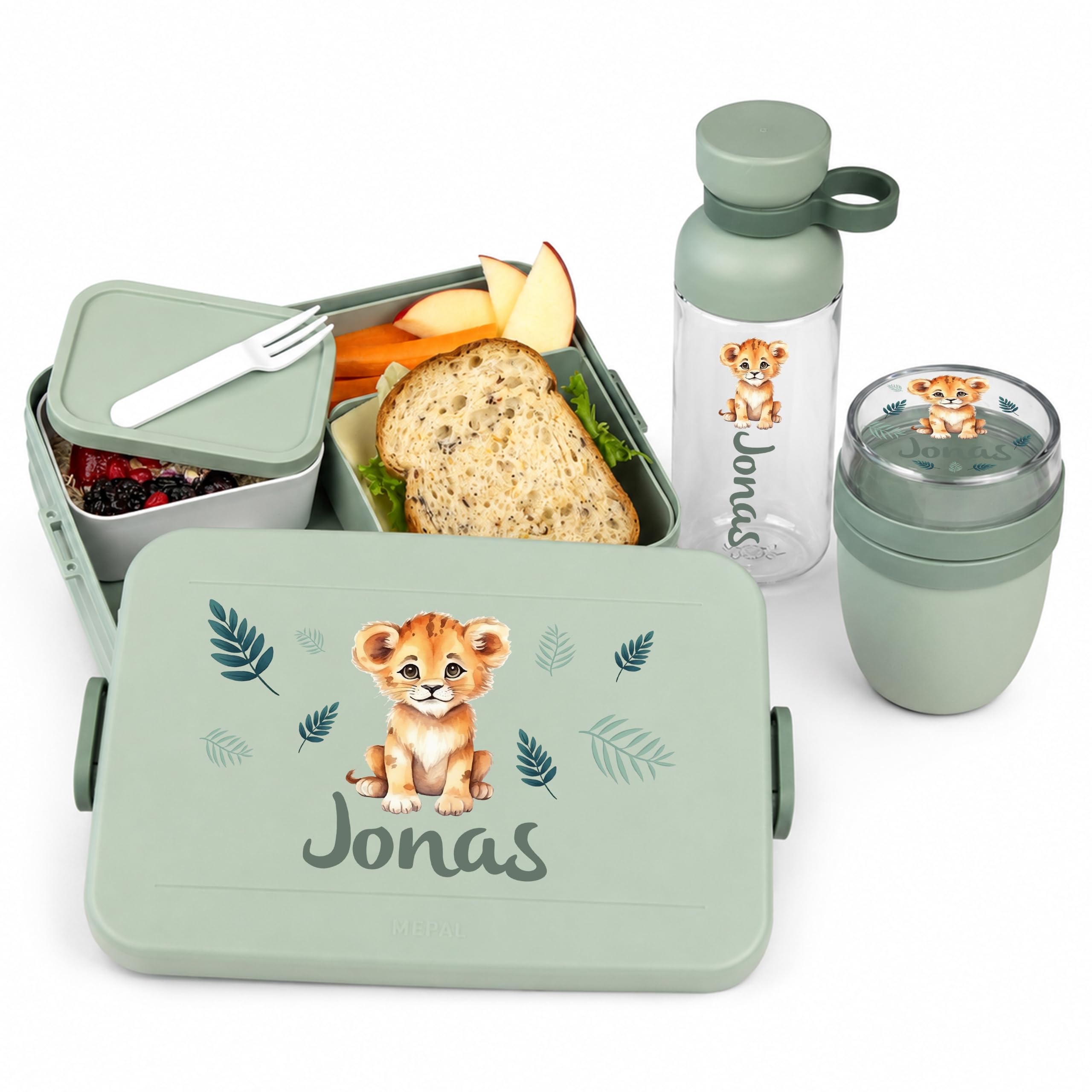 Mepal Personalisierte Brotdose Trinkflasche | Boho Löwe mit Wunschname
