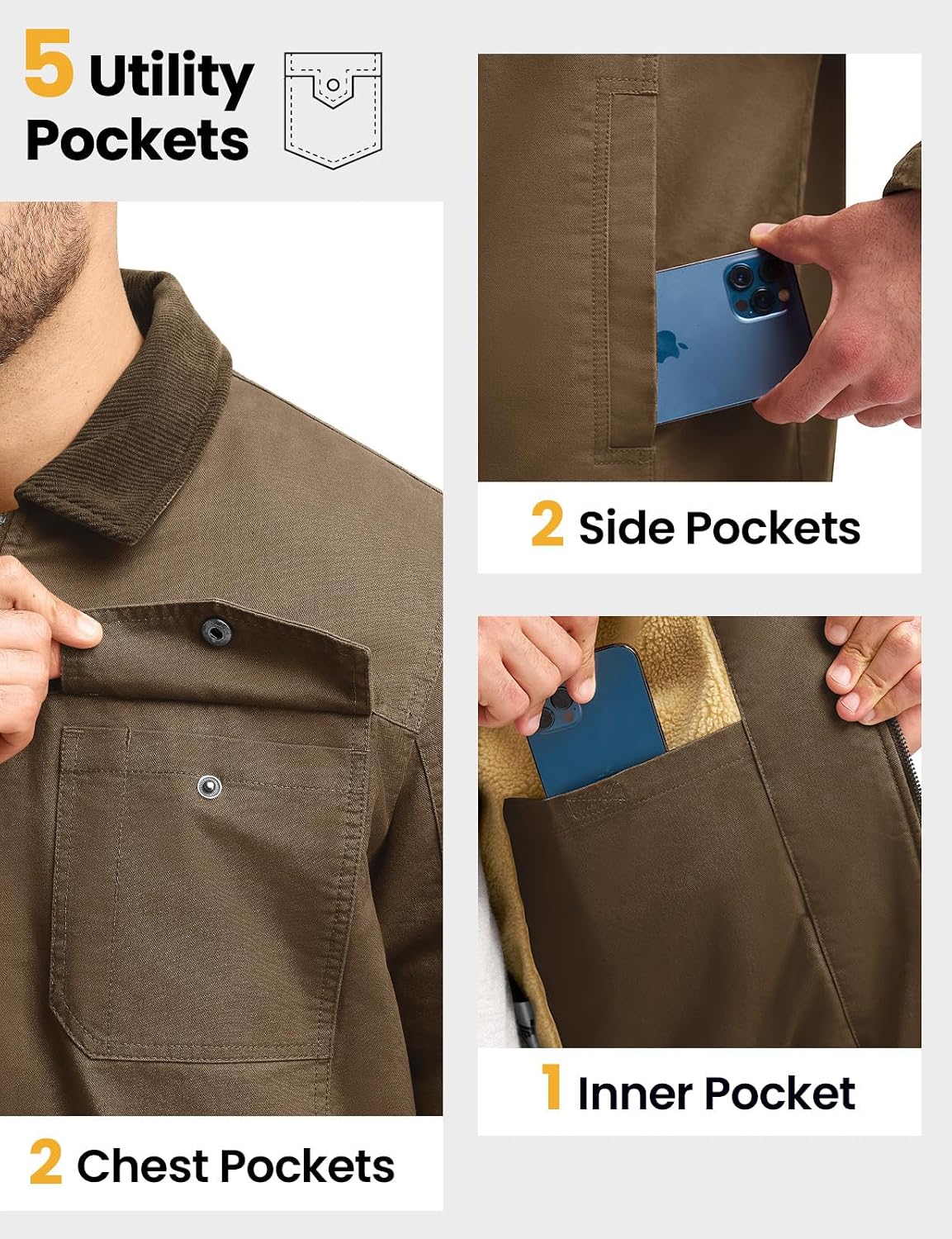 TBMPOY Men's Winter Canvas Jacket Thick Sherpa Fleece Lined Trucker Work Utility 5 Pockets Cotton Warm