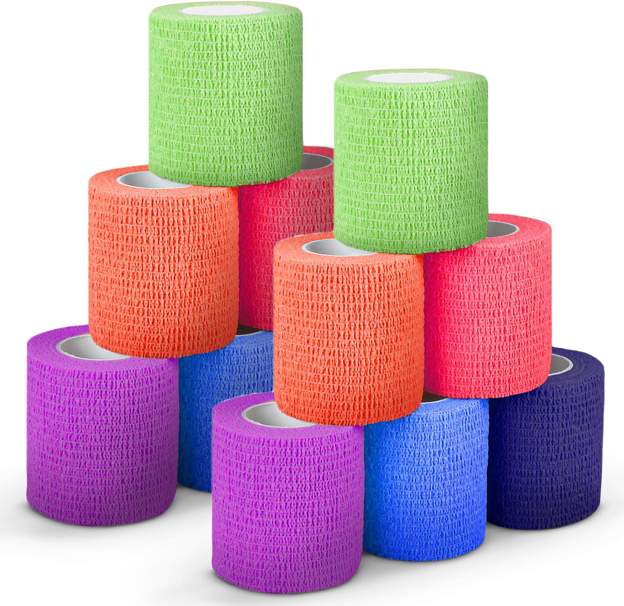 Ever Ready First Aid Self Adherent Cohesive Bandages 3" x 5 Yards - 12 Count, Rainbow Colors