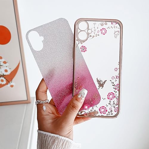 Miniatura 4 de Funda para Galaxy A04e, Samsung Galaxy A04e para mujer, cambio gradual con purpurina, cristal, suave, TPU elegante, mariposa, floral, corazón,