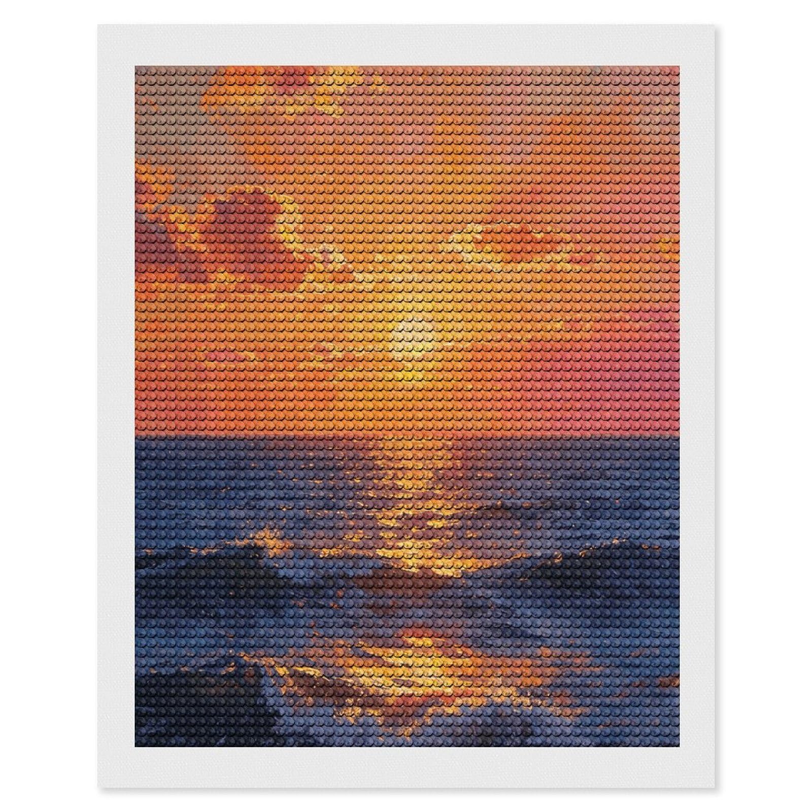 FekiLoot Oceanic Sunset Paint by Numbers Kit for Adults Beginner DIY Diamond Dots Paintings Round Full Drill Diamond Art Kits Picture Diamond Art Painting Kits for Home Decor 16"x20"