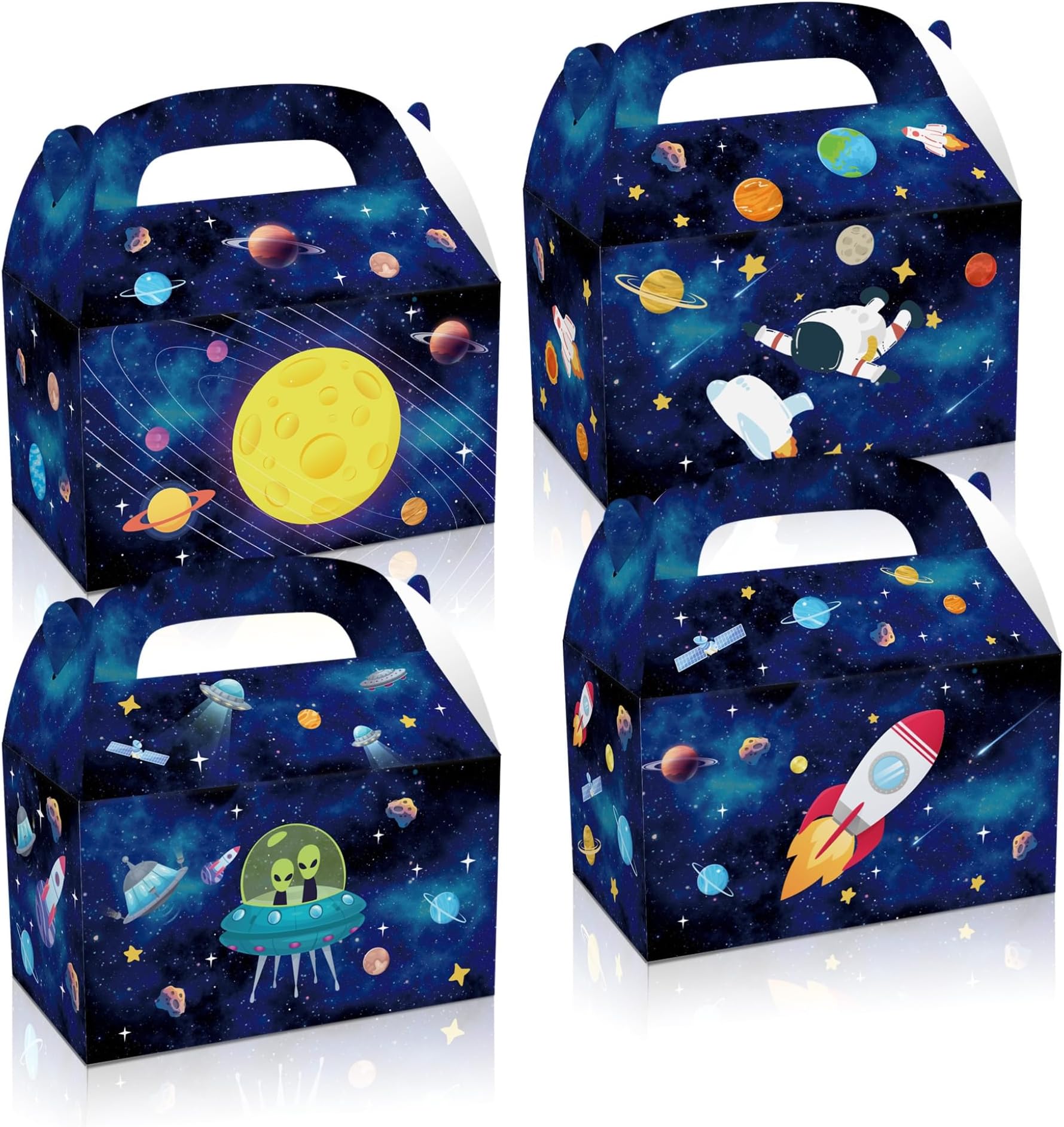 12 Pieces Tea Pot Construction Party Goodie Favor Box Construction Truck Candy Treat Bags Gift Boxes with Handles for Construction Theme Party Favor Supplies Decorations (Outer Space)