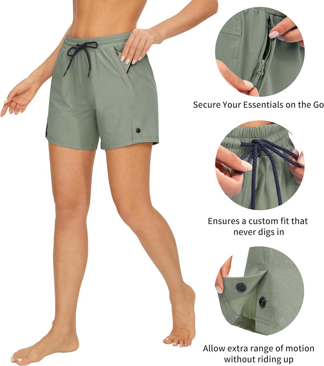 AFITNE Women's Hiking Shorts, Quick Dry Lightweight Summer Shorts for Golf Travel, 4" Curvy-Fit with Zipper Pockets - Image 3