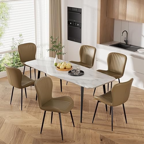 Miniatura 6 de Juego de 2 sillas de comedor modernas tapizadas de piel sintética para cocina, sillas de comedor con respaldo cómodo, color marrón