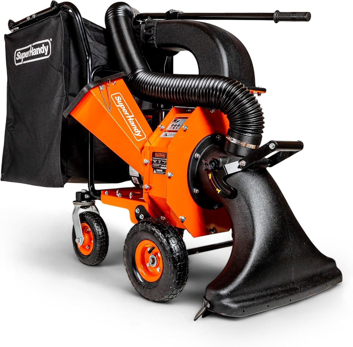 Aspiradora de hojas y trituradora de madera SuperHandy - Motor de gasolina 209CC de 7 HP, relación de mantillo 10:1, capacidad de bolsa de 6 bushels, ruedas giratorias, doble función: trituradora de hojas y trituradora de madera con operador a pie