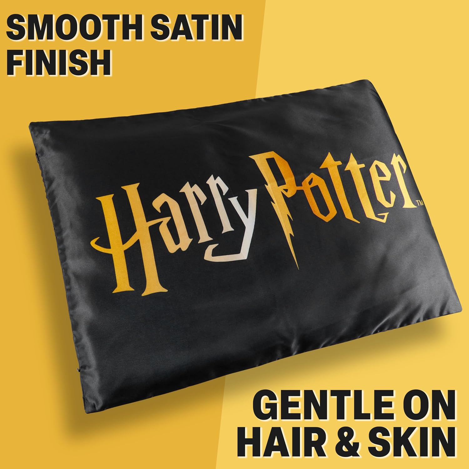 Get Trend Harry Potter Silky Satin Pillowcase 19x26in, Officially Licensed Smooth Soft Glossy Zipped Pillow Covers for Hair and Skin Beauty, Gifts for Girls, Teens (Black Harry Potter) image 4