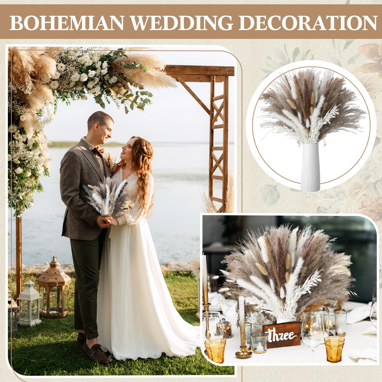 Nuanchu Getrocknetes Pampasgras, Dekoration, Boho-Blumenstrauß mit Hasenschwanz, Schilfgras für Hochzeit, Zuhause, Tisch, rustikales Bauernhaus, Party, Büro (Retro-Stil), 703 Stück