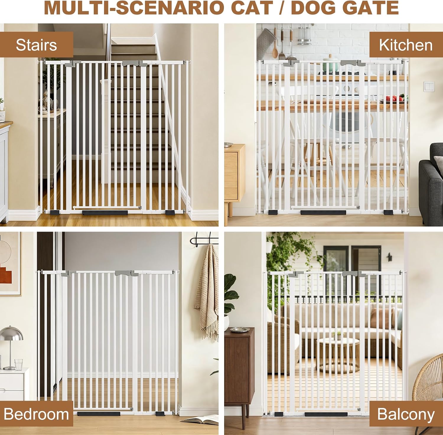 51" Extra Tall Cat Gate for Doorway, 30-49" Wide Auto Close Pet Gate with Extension Kits, No Drilling Pressure Mounted Dog Gate for Stairs, Doorways, Kitchen, Hallway