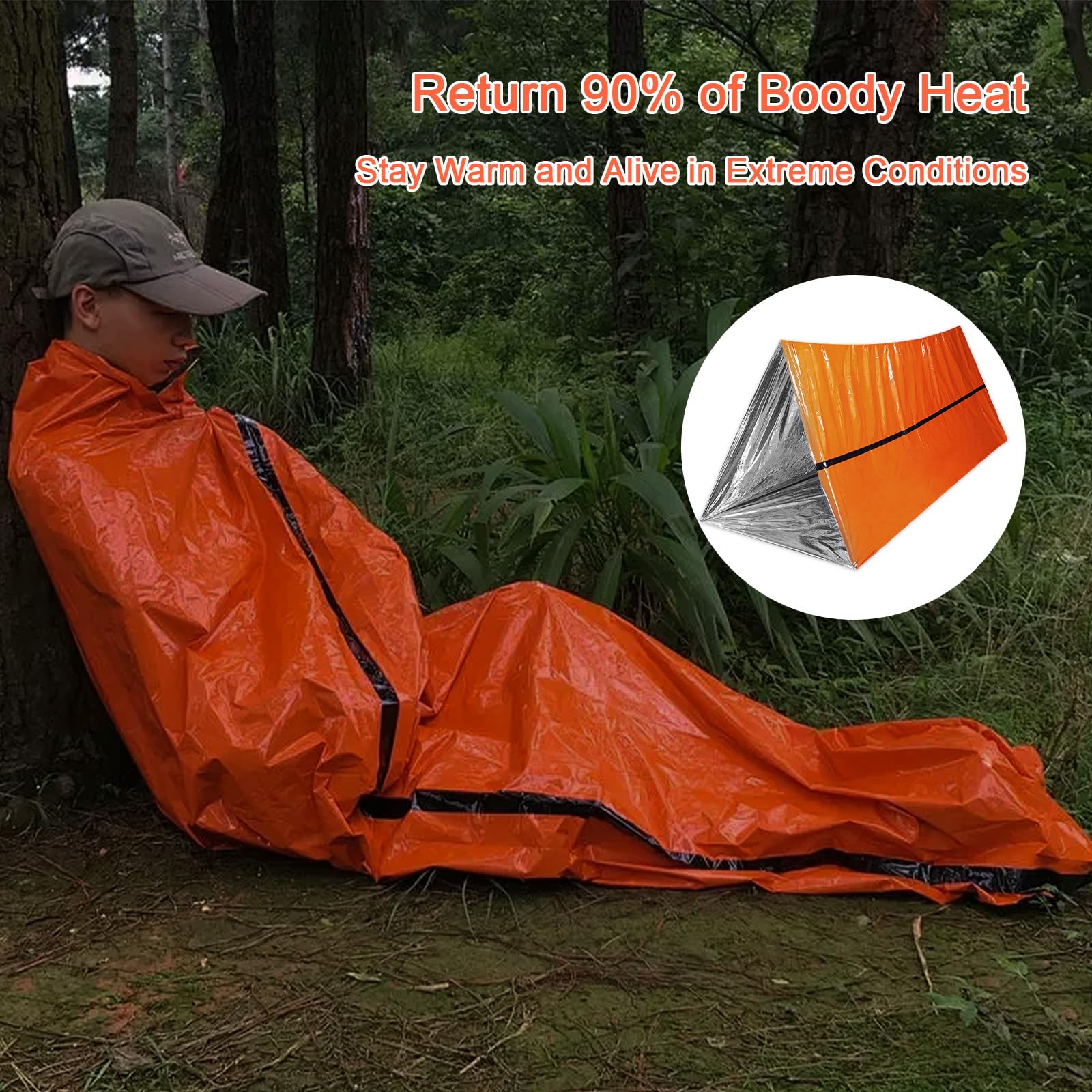 Couverture De Survie YYTECH 210x160cm - Sac De Couchage Thermique Doré Avec Sifflet - Kit Urgence Camping