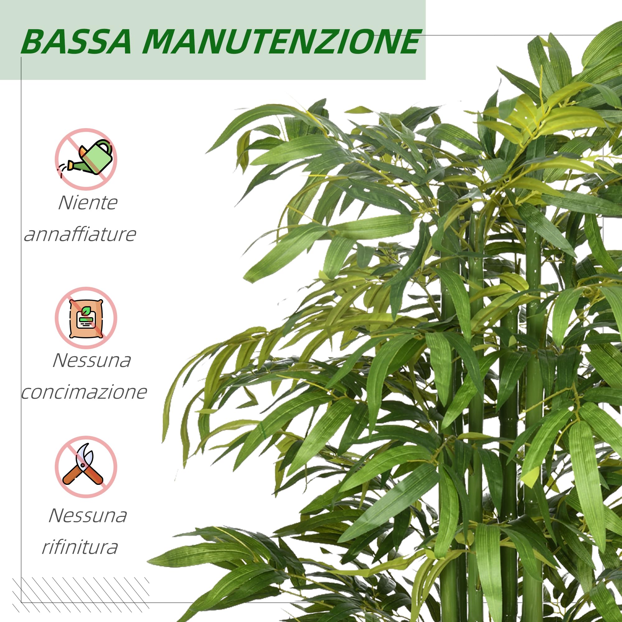 HOMCOM Pianta Artificiale di Bambù 180 cm Pianta Finta Realistico Verde | Vaso Decorativo, Piante da Interno Grandi, Soggiorno, Camera da Letto