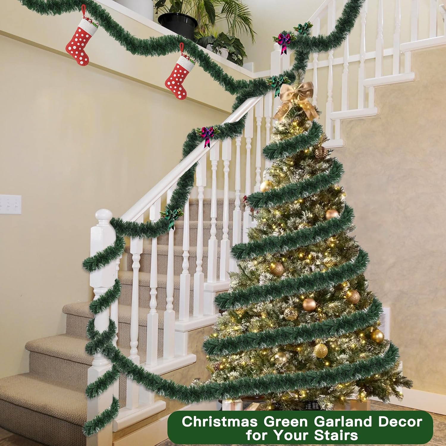 50 FT Artificial Pine Greenery Garland - Xmas Decorations for Christmas Tree, Stairs, Mantle, Fireplace, Outdoor & Indoor Home Holiday Party