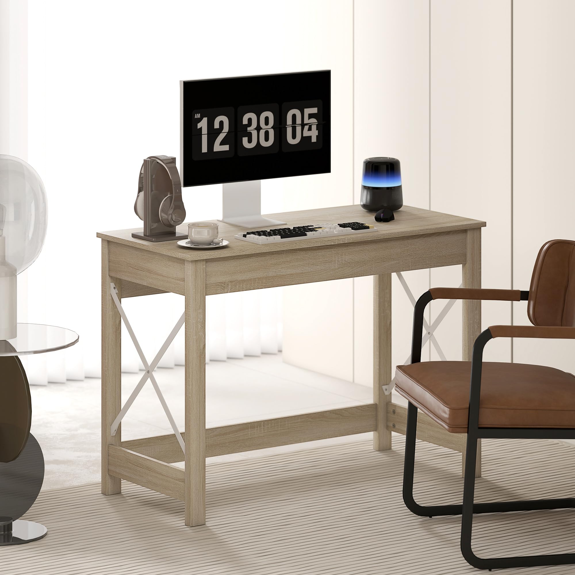 HOMCOM Mesa Escritorio Estilo Moderno Fácil de Montar 105x50x76 cm Natural | Mesa de Ordenador, para Oficina Dormitorio Estudio