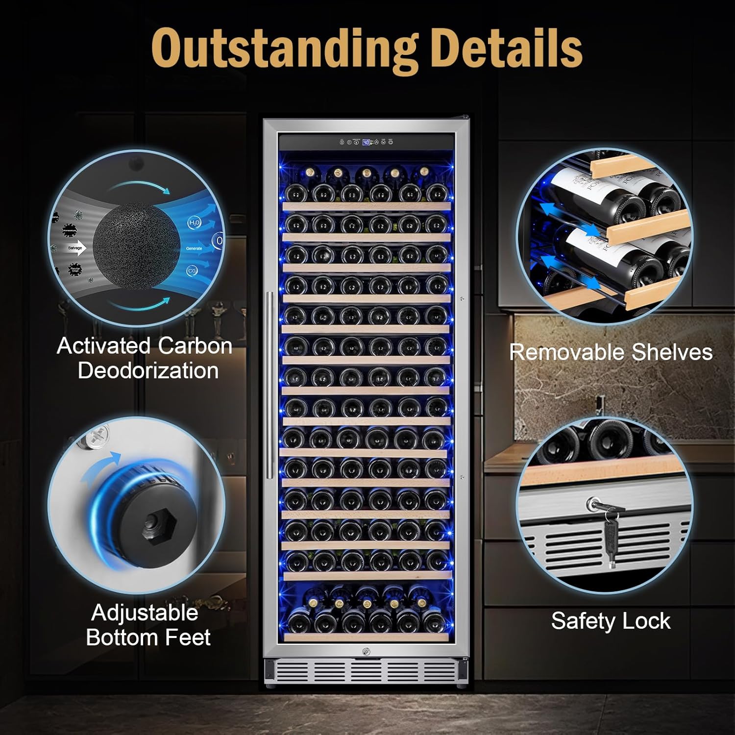 Wine Fridge Freestanding,173 Bottles 24 Inch Wine Cooler Refrigerator, Tall Wine Fridge with Compressor Low Noise Fast Cooling, Wine Cellar with Upgraded Door Handle Sliding Rail Shelves