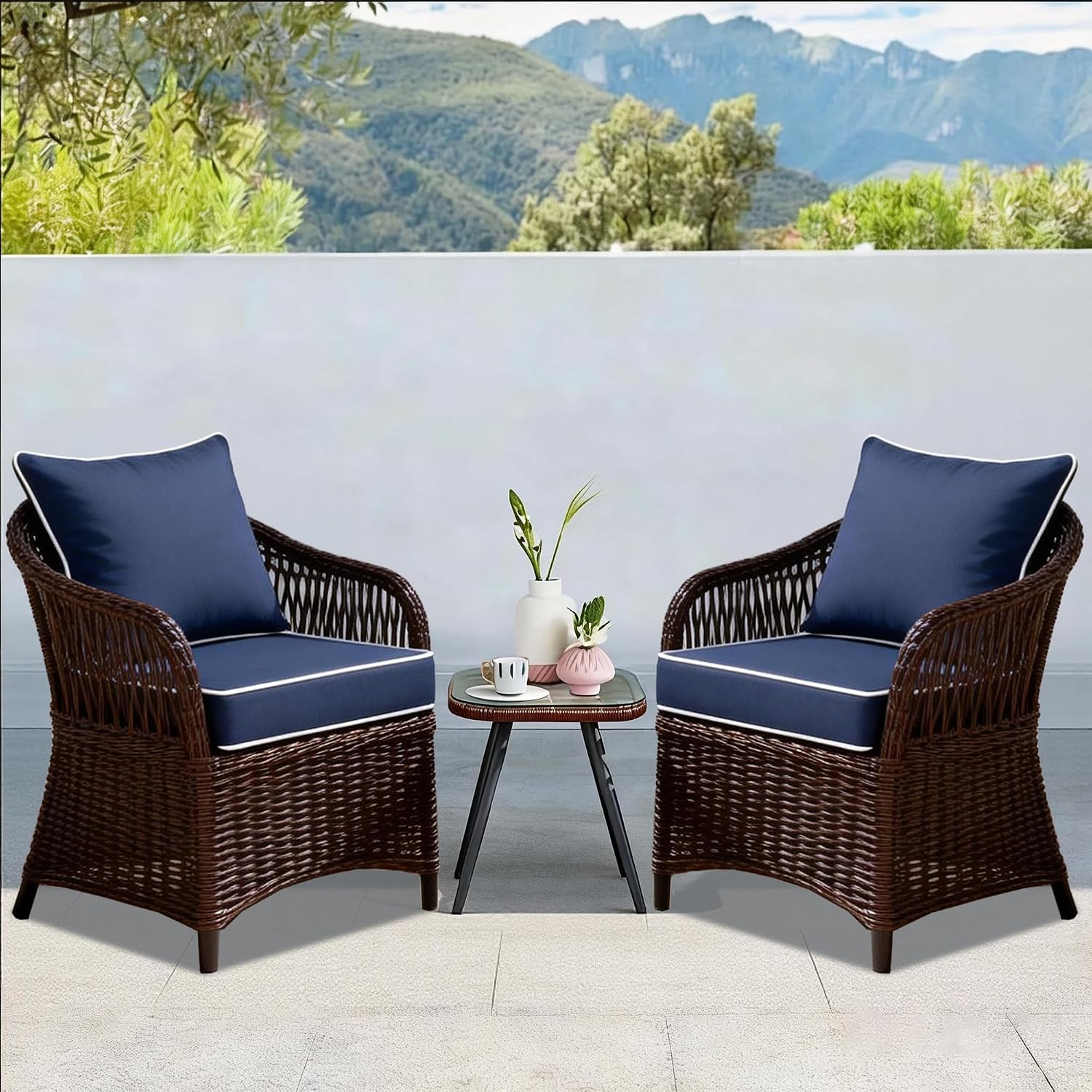 22x22 inch Outdoor Chair Cushion Set of 2, Fade-Resistant Deep Seat Patio Cushions with Handle Straps, Patio Furniture Cushion for Seat Patio Chairs, Rattan Furniture, Navy Blue