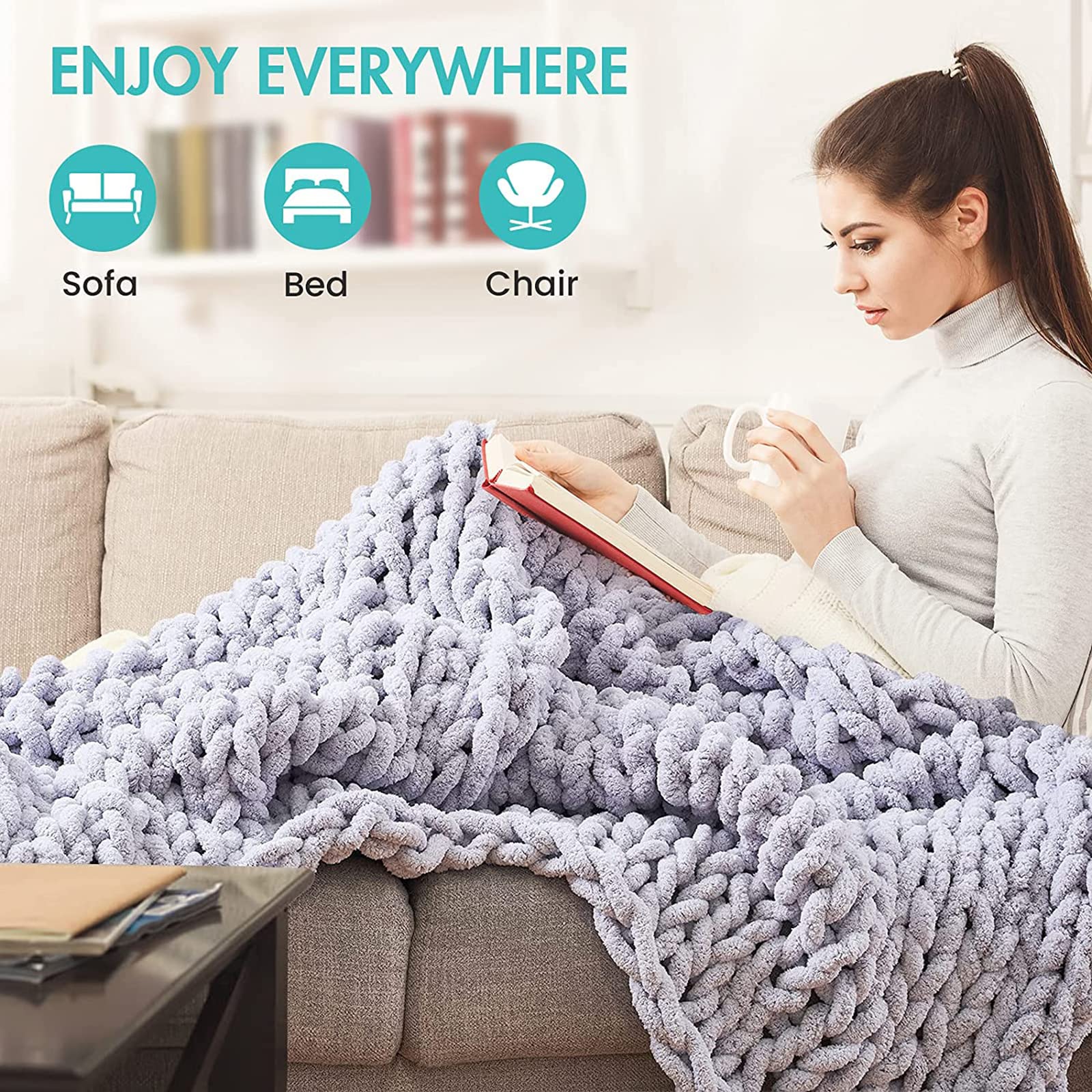 Manta Tejida Gruesa Manta de Punto Gruesa Manta Trenzada Voluminosa Cama Tejida A Mano Mantas para Sillas de Sofá Cable Gigante Decoración para el Hog (L 130x170cm)