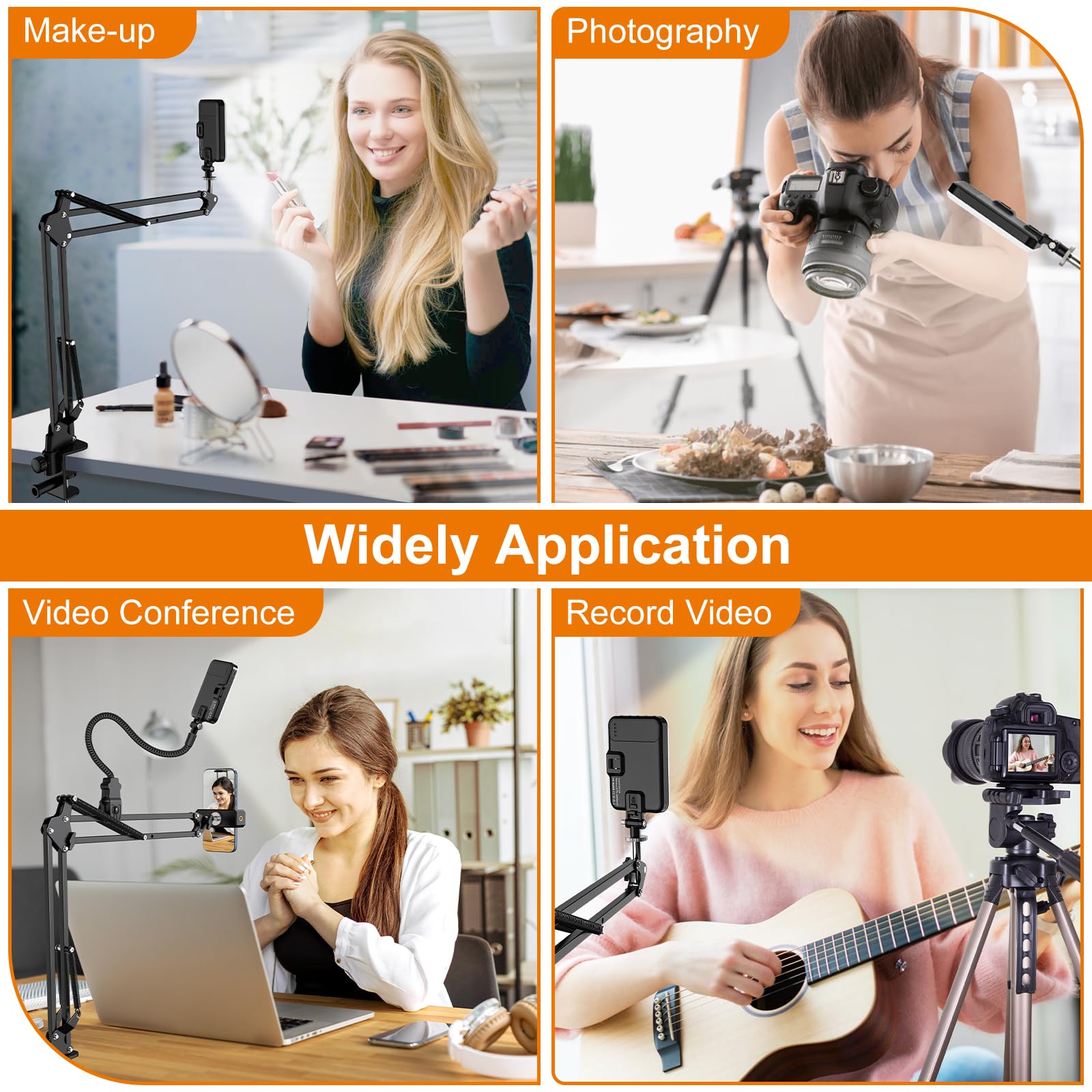 Overhead Phone Mount with 60 LED Portable Selfie Light and Phone Holder for Desk, Camera Mount Arm Stand with Remote, Overhead Stand for Video Recording, Live Streaming, TikTok, YouTube and Cooking