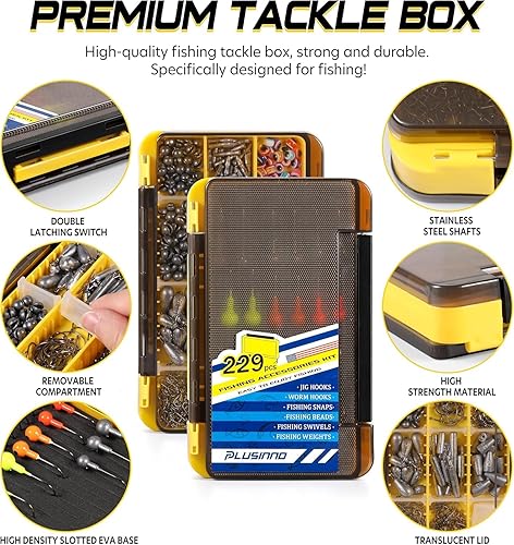 Miniatura 3 de PLUSINNO 253/387pcs Fishing Gear Accessories Kit, Fishing Tackle Box with Tackle Included, Fishing Hooks, Fishing Weights Sinkers, Spinner Blade,