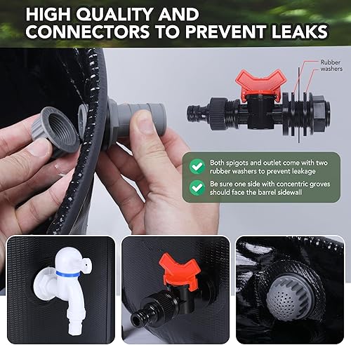 Miniatura 5 de Depósito de agua plegable de 65 galones con barril de lluvia, sistema portátil de recolección de agua de lluvia con kit de desbordamiento de espiga,