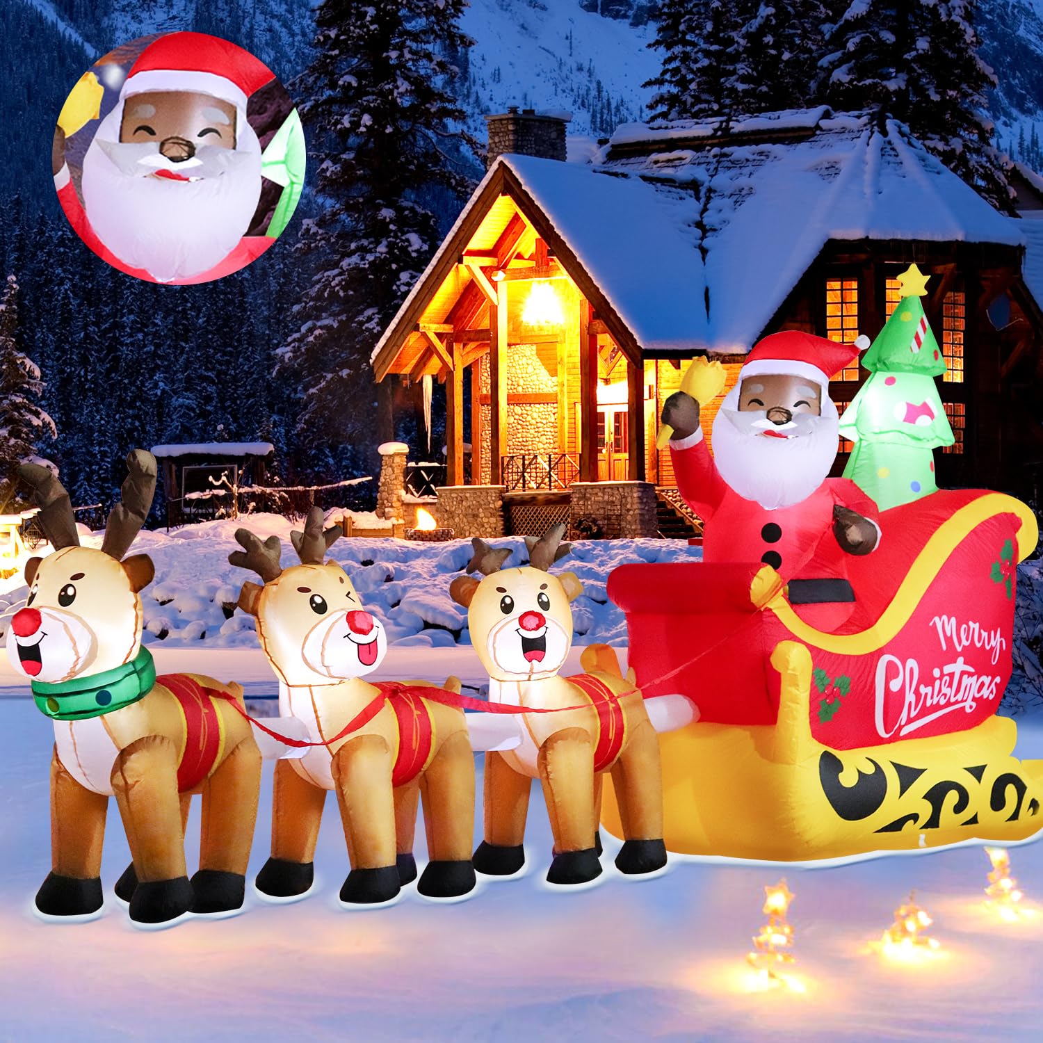 Snapklik.com : DomKom 12FT Christmas Inflatables Black Santa Sleigh ...