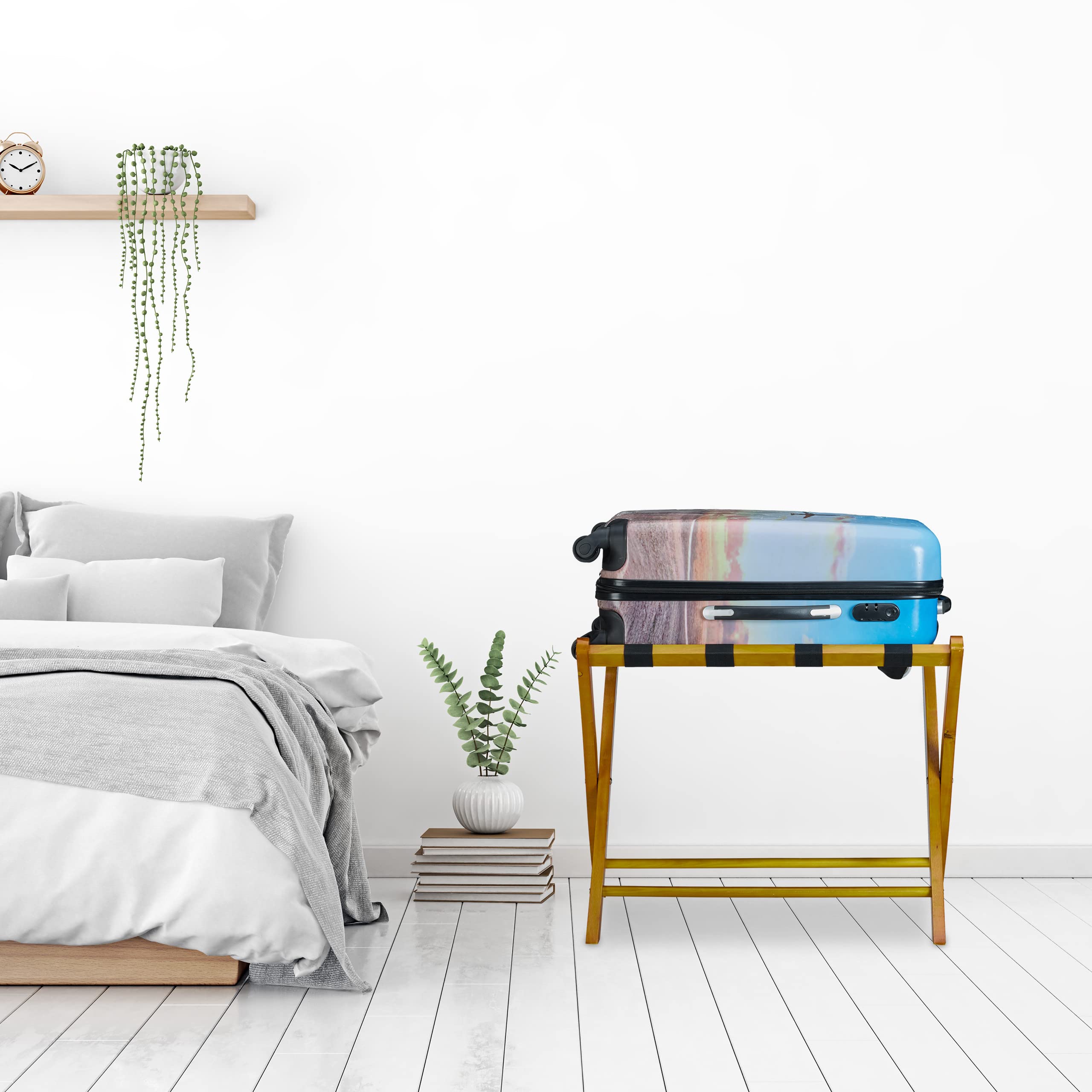 Relaxdays Portavaligie Pieghevole Scaffale Legno 52,5x66,5x48cm Naturale