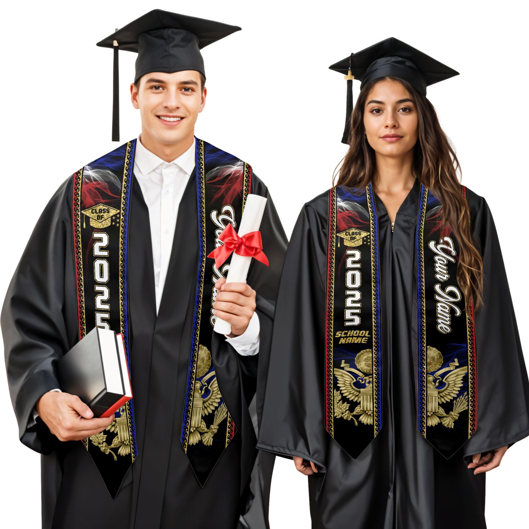 MonkeyVan Personalized USA Graduation Sash, Class of 2025 American Flag Stole Custom Stole for College High School University M1