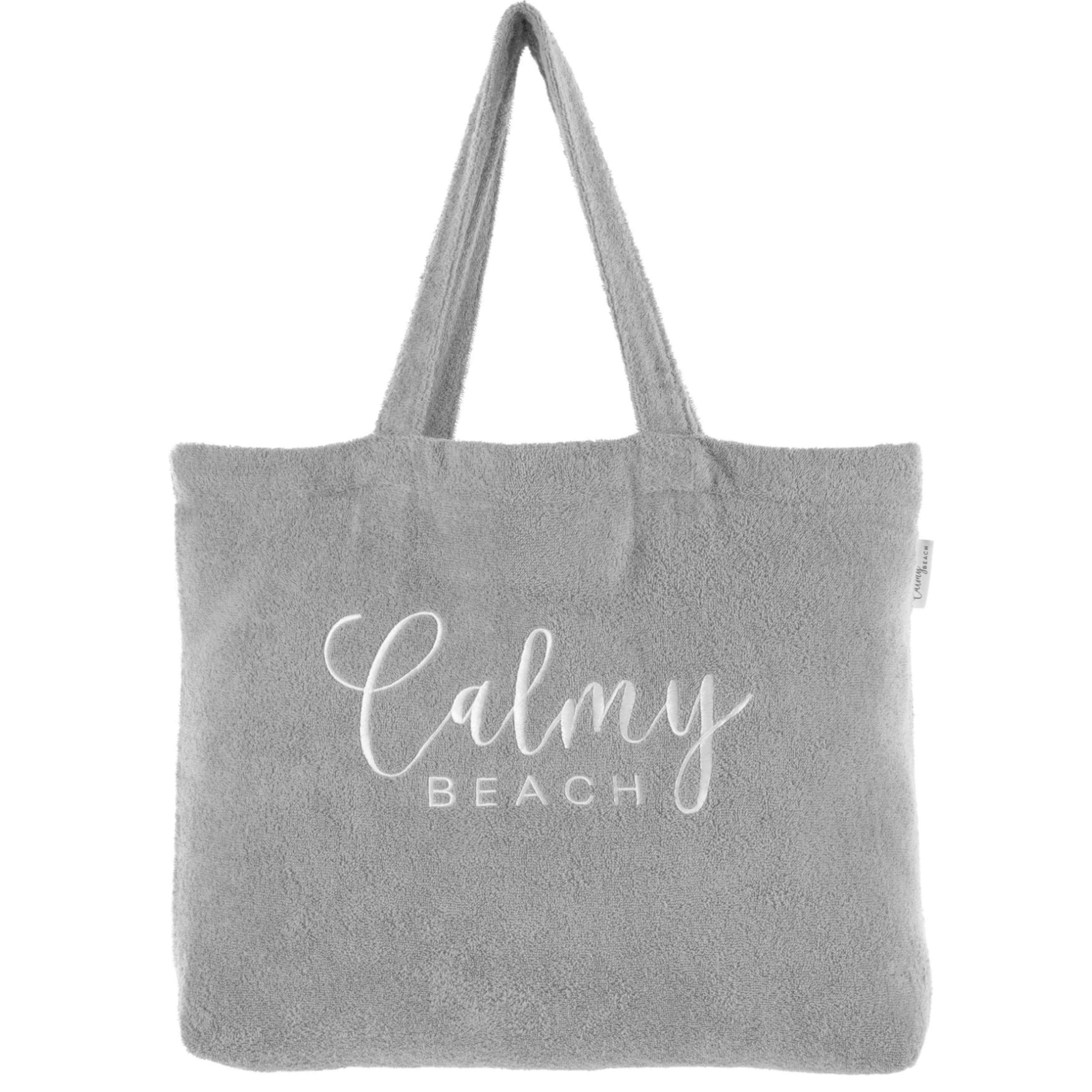 CalmyBEACH Frottee Strandtasche XXL Badetasche - 100% Baumwolle Shopper Strand Tasche groß für Damen und Herren mit Innenfach und langen Tragehenkeln