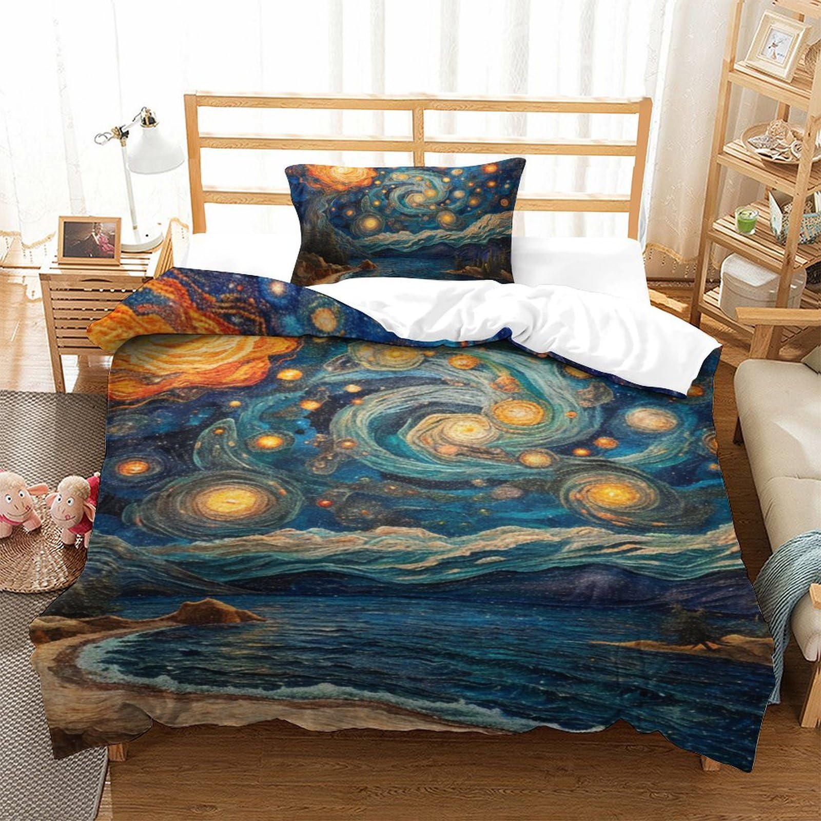 Housse de couette ciel nocturne 135x200cm avec taies d'oreiller pour lit single