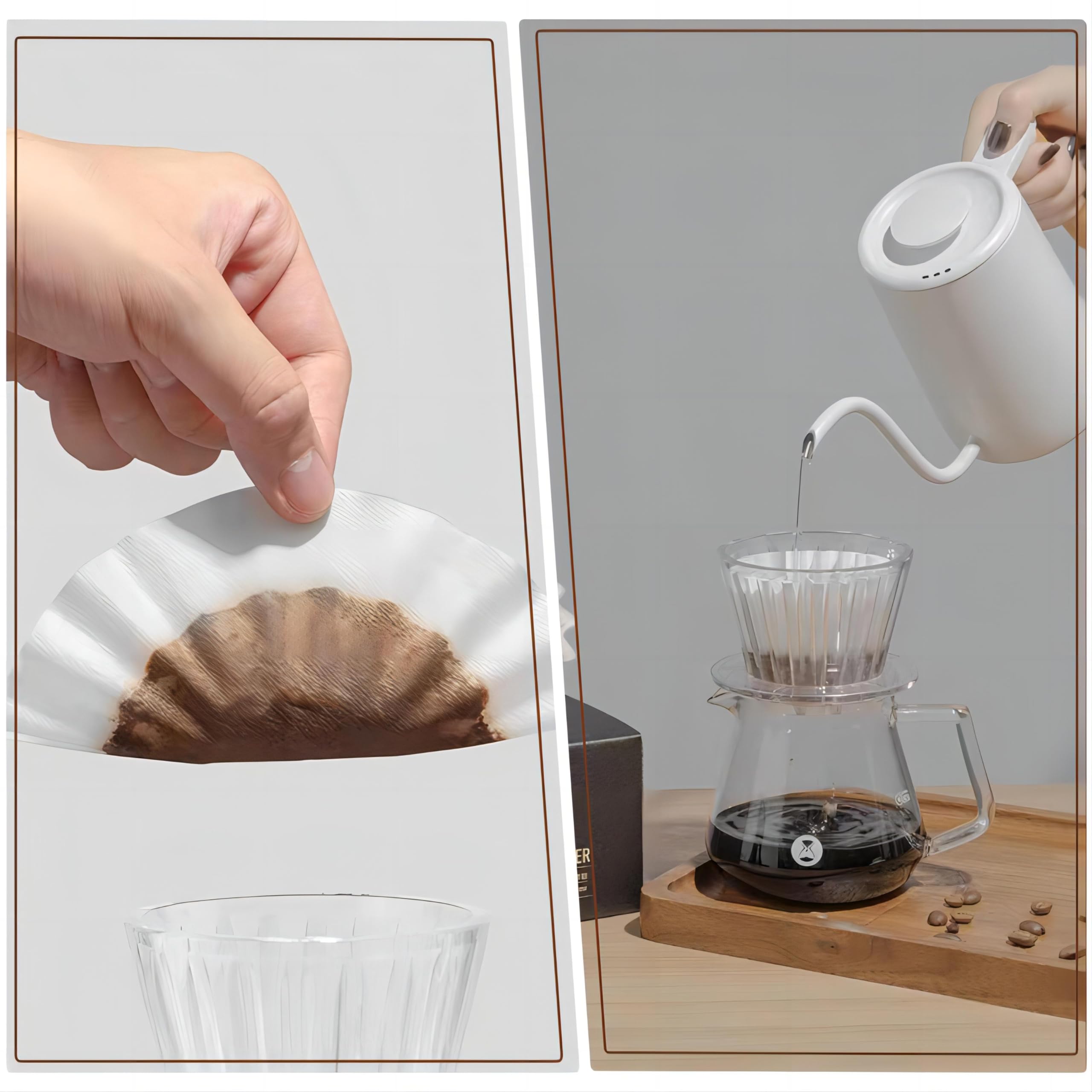 200 PCS Papeles de Filtro de Café de Cesta, Papeles de Filtro tipo Cesta Desechables, Juego de Filtros de Papel para Café, Papel de Reemplazo Blanca Biodegradable, para Cafeteras/Cafeteras de Goteo