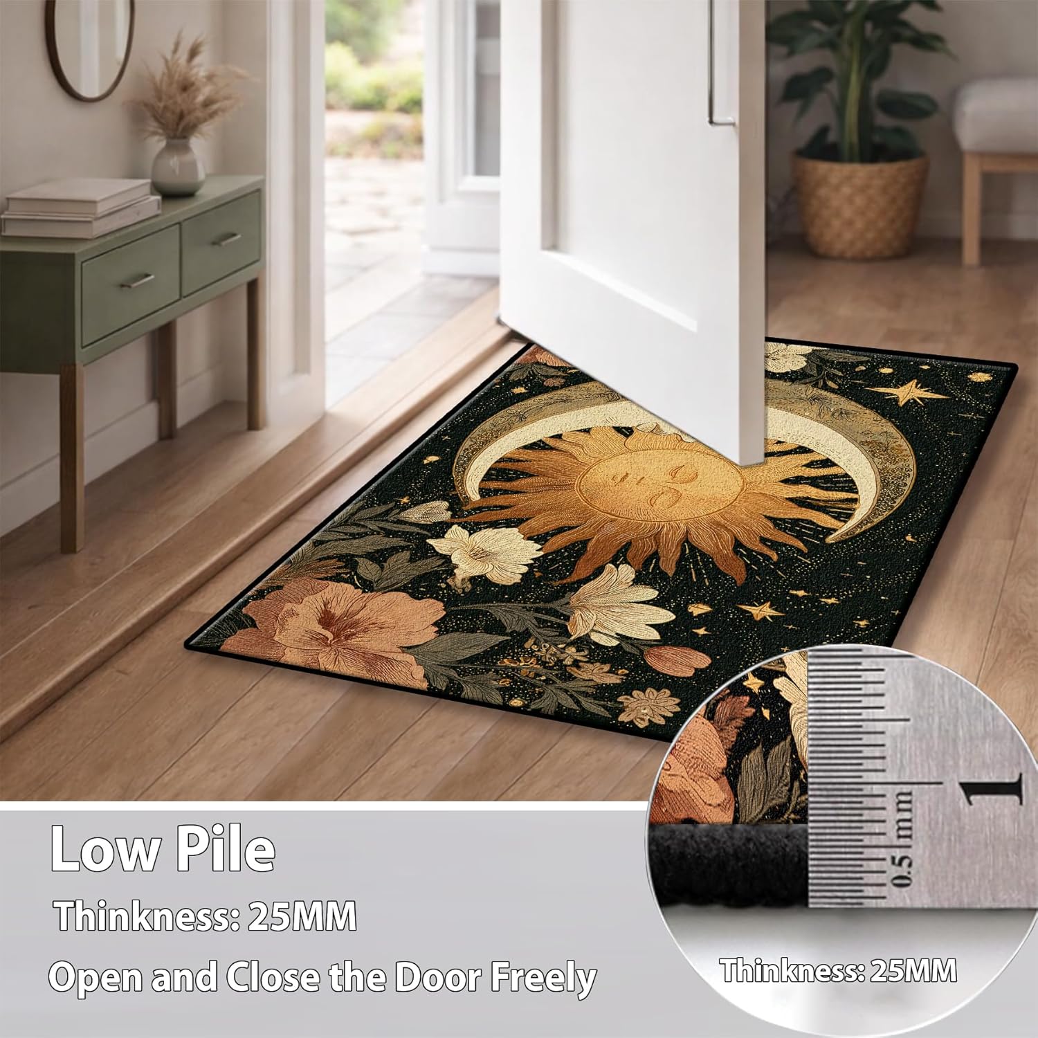 NYZE Sun Moon Floral Throw Rug Indoor Door Mat Soft Non-Slip Floor Bath Mat Low Pile Throw Washable Area Rug for Bathroom, Bedroom, Kitchen(35.4'' x 23.6'')