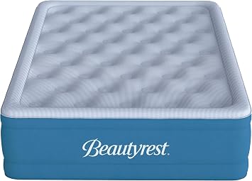 Simmons Beautyrest Comfort Plus Express Bed, Internal Pump with Plush Velveteen Pillow Top Air Mattress, 100% Leak Proof with Sleep Fresh Technology, 17" Full, Blue