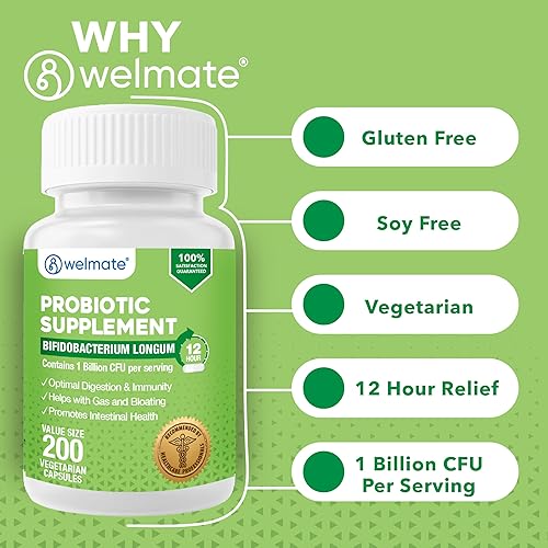 Vista 6 de WELMATE Bifidobacterium Suplemento probiótico Apoya la salud intestinal Apoyo inmunológico Enzimas digestivas Sin gluten Vegano