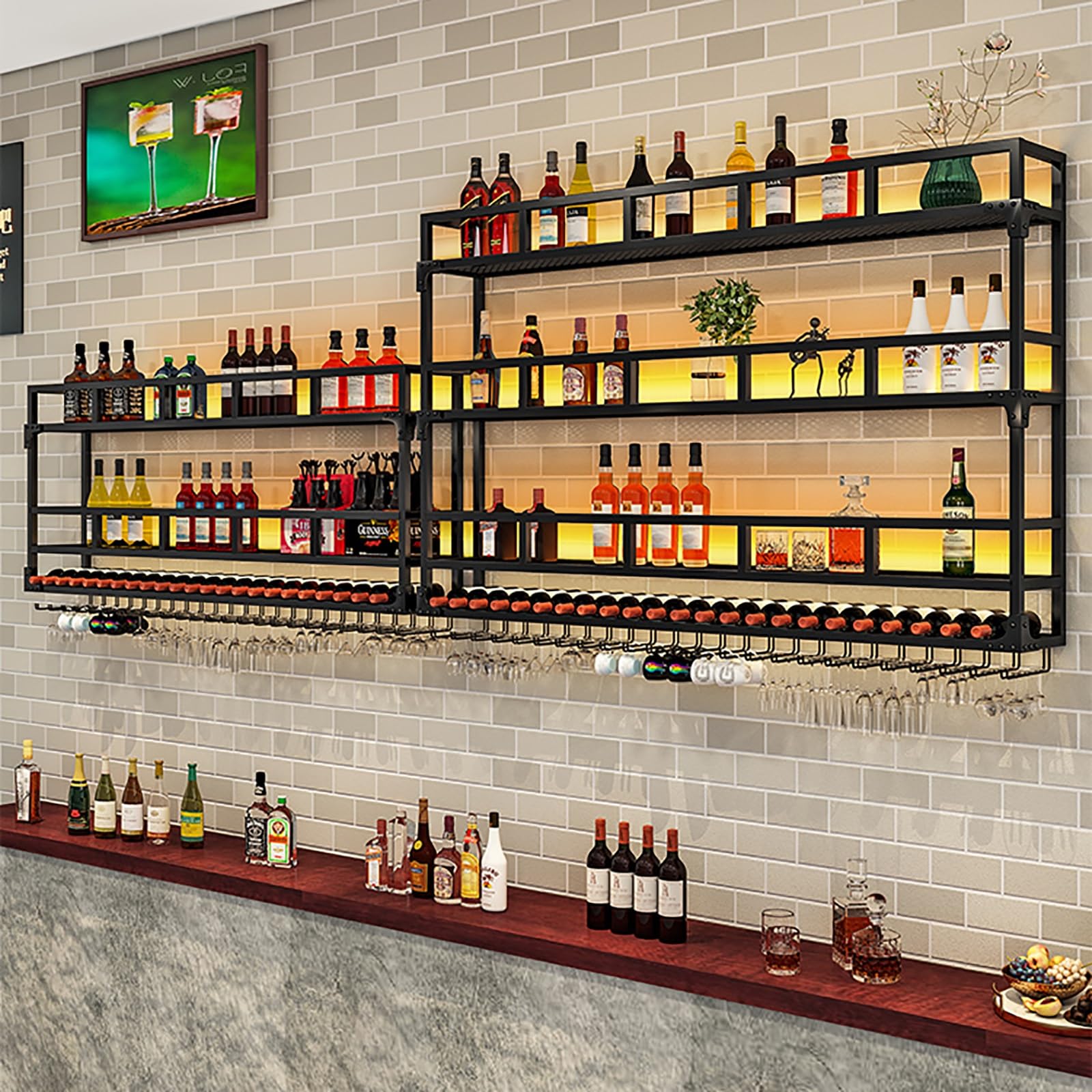 Botellero Vino Pared,Botelleros De Pared,Estantería De Botellas De Vino,Estante Para Vinos De Bar,Estantes De Exhibición De Vino La Barra,Soporte Colgante Para Copas De Vino,Wine Rack,Enfriador Vino (