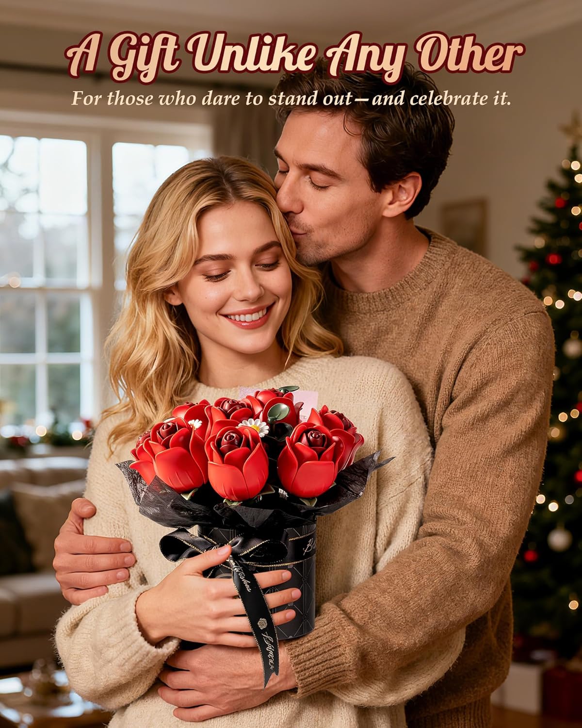 ROKR 3D Puzzles DIY Building Kit,9 Burgundy Roses Bouquet in Gift Box,Snap Together Flowers for Home Decor