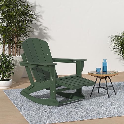 Miniatura 2 de KINGYES Adirondack - Mecedora con otomana retráctil y portavasos, silla mecedora Adirondack de HDPE para patio, porche, patio, balcón, verde