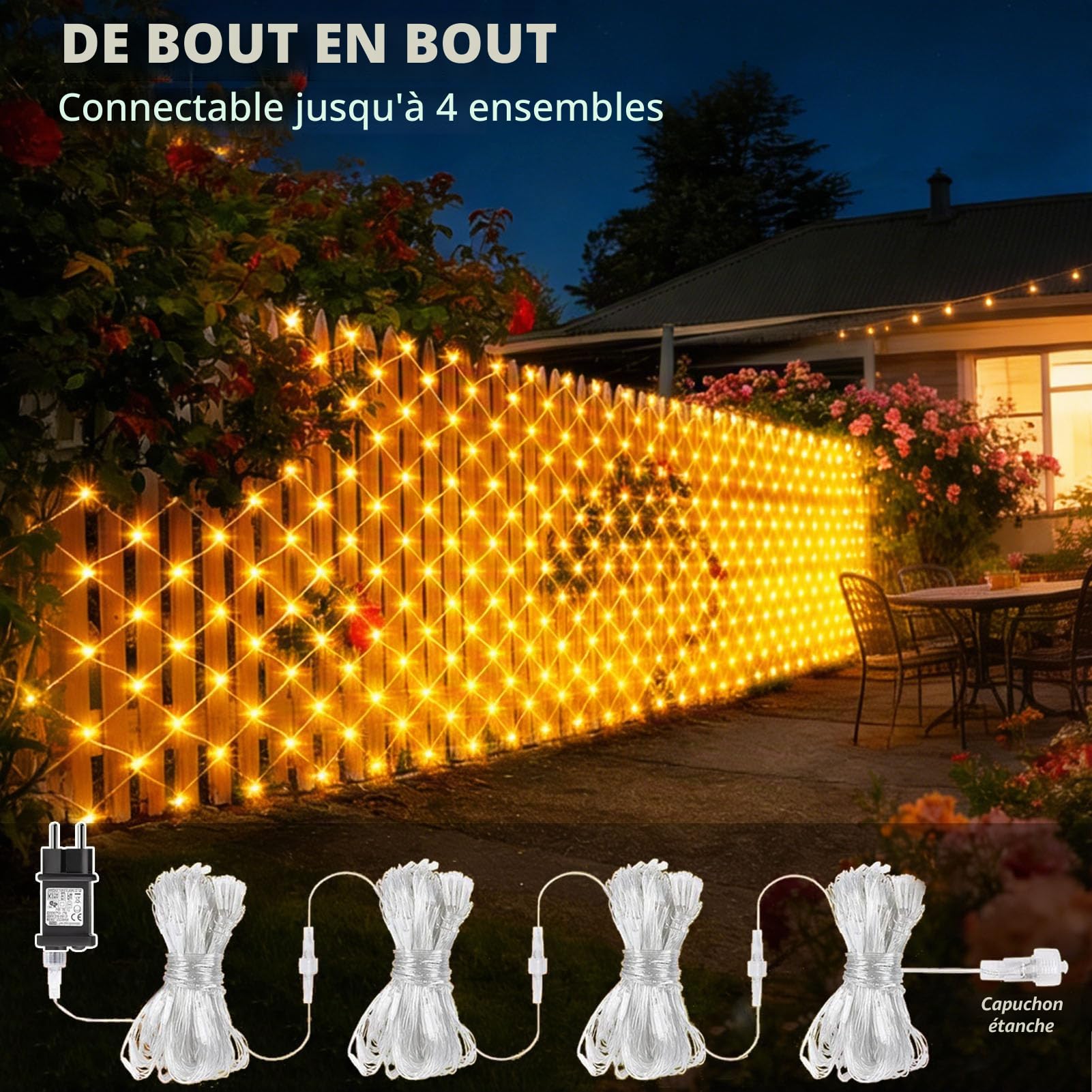 Cozymeow 2 Pièces Filet Lumineux Extérieur 3x2M 200 LED Guirlande Lumineuse | 8 Modes, Prise, Minuterie, Étanche, Noël Lumiere Exterieur Terrasse Jardin Balcon Décoration Mariage Buisson, Blanc Chaud