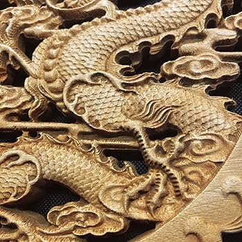 Amazon｜【月下蓮華彫刻堂】 独龍戯珠 26.5cm（龍・竜・雲) 円彫彫刻