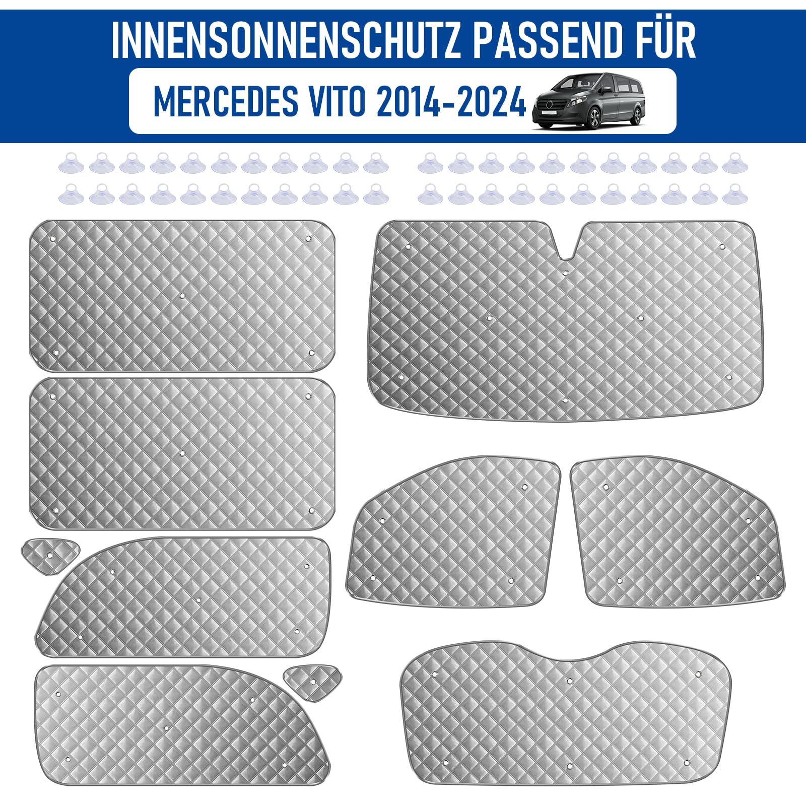 10 szt. mat termicznych pasujących do VITO III W447/Viano 2014-2024 LWB, wewnętrzna osłona przeciwsłoneczna na przednią szybę samochodu, zestaw żaluzji termicznych, zaciemnienie, ochrona przed