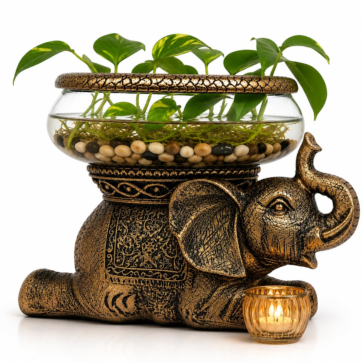 Good Luck Elephant Terrarium Bowl, Antique Gold | Mubboo