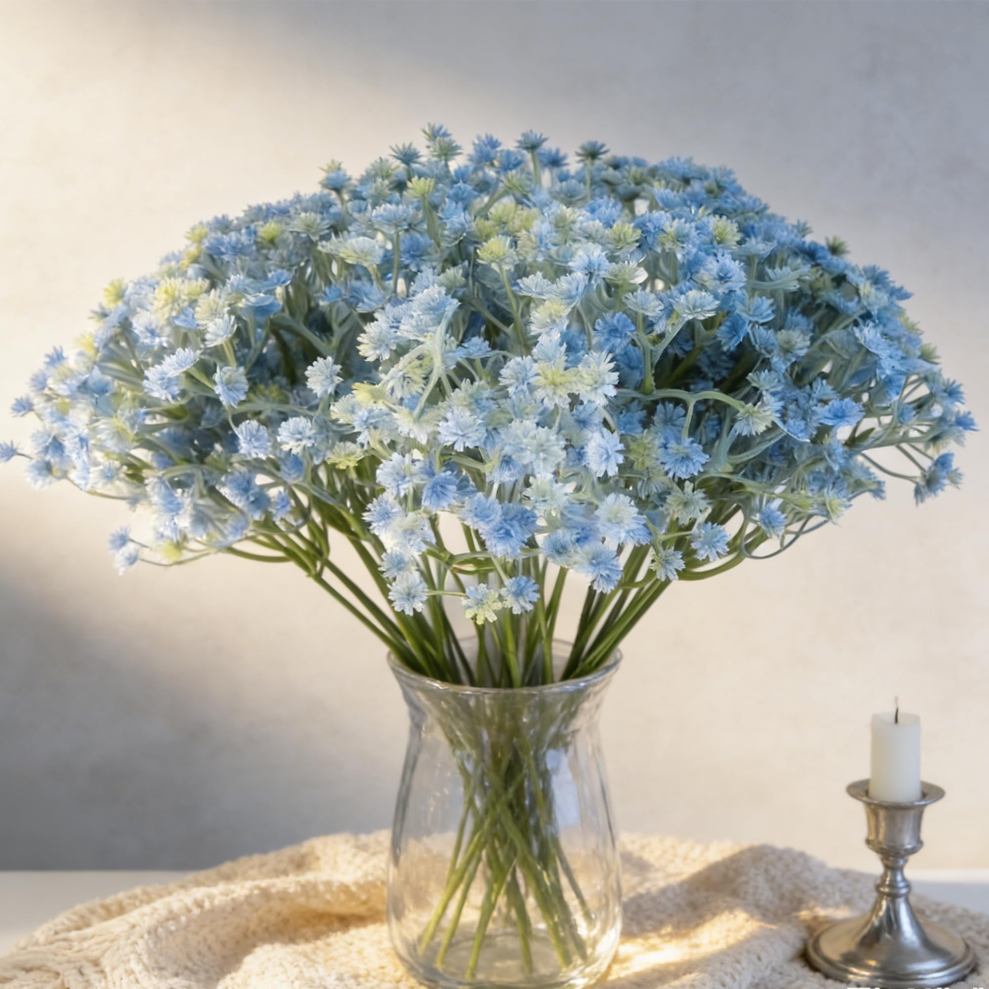 Minwegi 20 Light Blue 20 Stems Artificial Gypsophila Flowers - Realistic Touch Faux Baby's Breath With Bendable Stems, Light Blue Fake Flowers For Home Wedding Decor (30Cm)