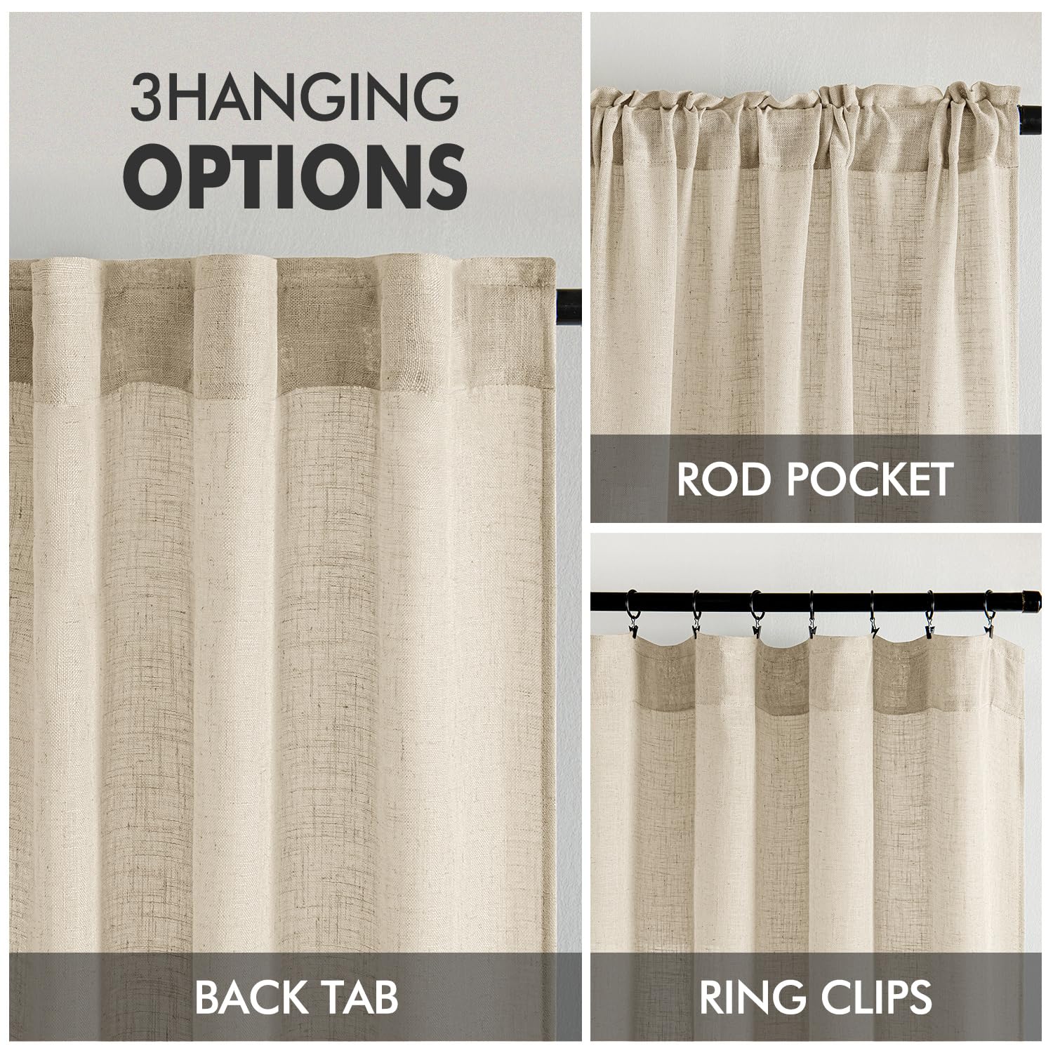 MIULEE Brown Linen Curtains 84 Inch Length for Bedroom Living Room, Soft Thick Linen Textured Window Drapes Semi Sheer Light Filtering Back Tab Rod Pocket Burlap Look Farmhouse Decor, 2 Panels: 52"W x 96"L (Pack of 2) Linen