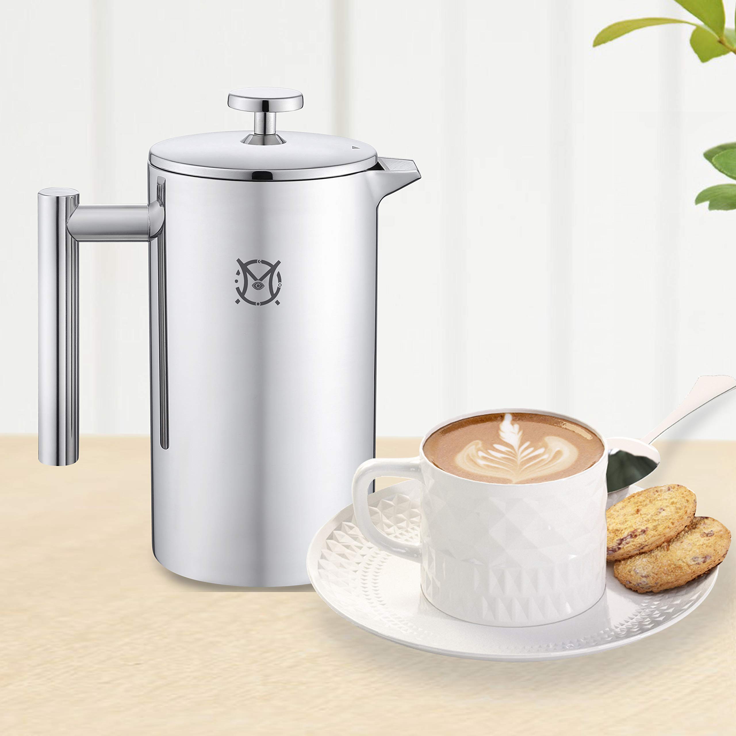 cafetera de prensa francesa – 2 o 3 tazas pequeña de acero inoxidable cafetera eléctrica de doble pared prensa francesa 750 ml/24 oz